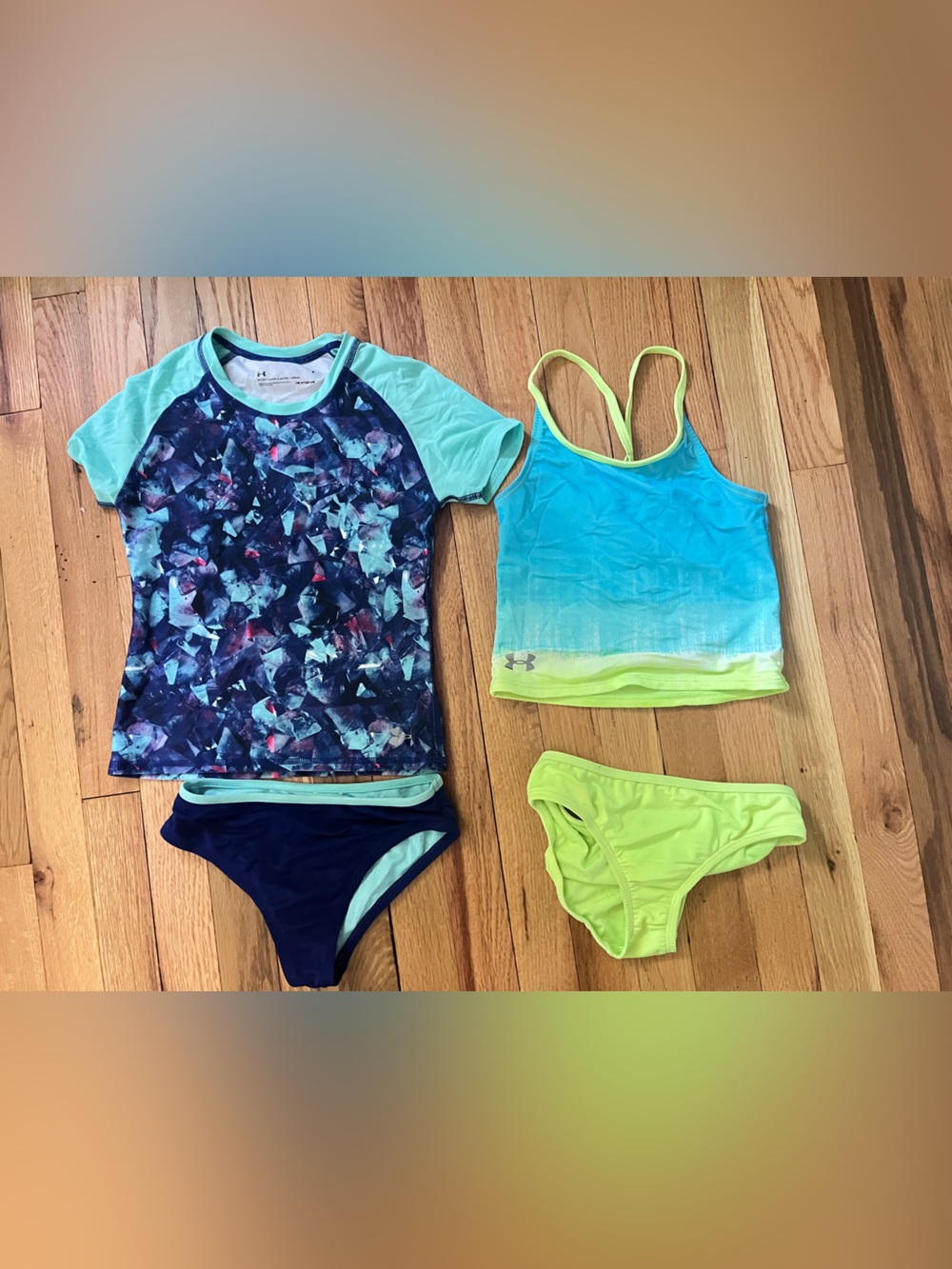 Under Armour Girls Navy, Aqua & Lime 4-Piece Swim Set